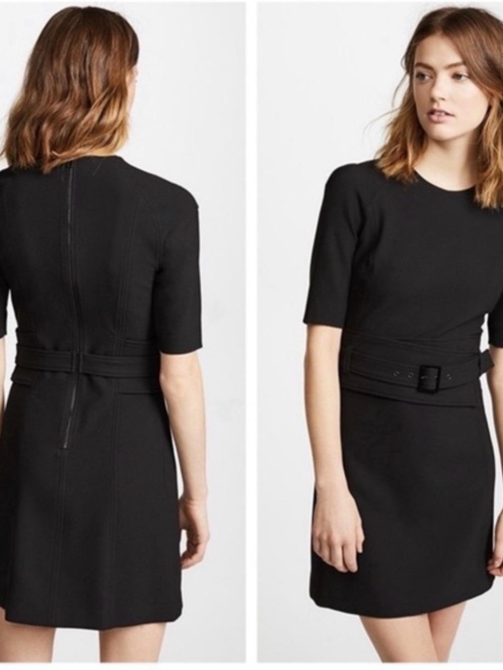 Veronica Beard Black Short-Sleeve Belted Mini Dress
